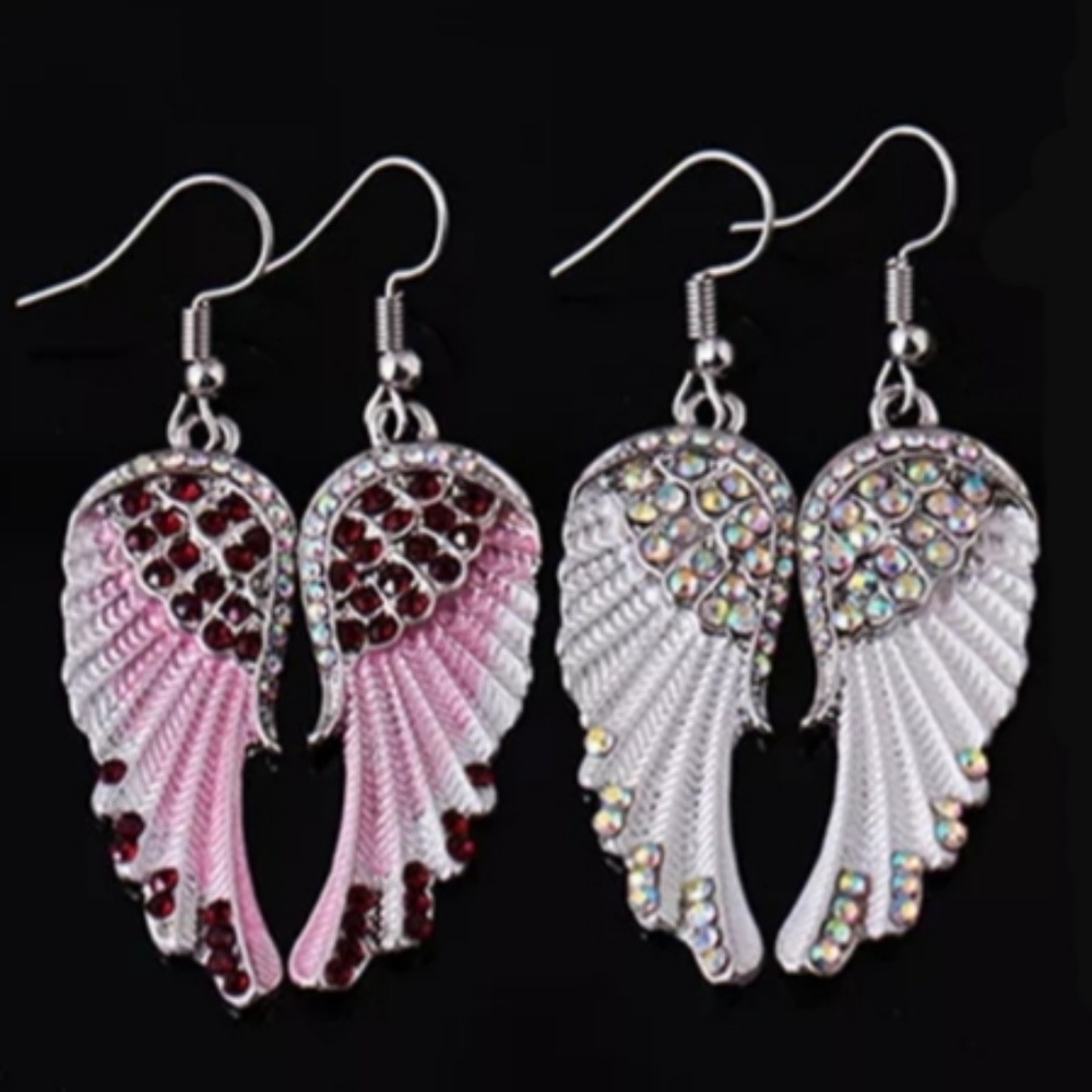 🎀Beautiful Rhinestone Feather/Angle Wing Earings - Picture 1 of 8